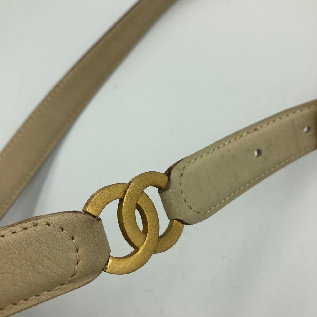 【5766】CHANEL シャネル ベルト ココマーク ベージュ