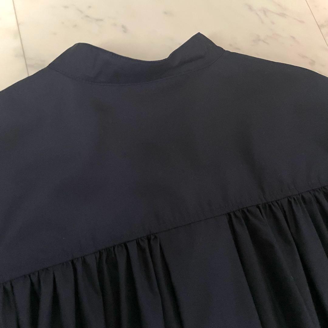 美品✨ルフィル ライトタイプライター ギャザーブラウス 比翼ボタン ネイビー