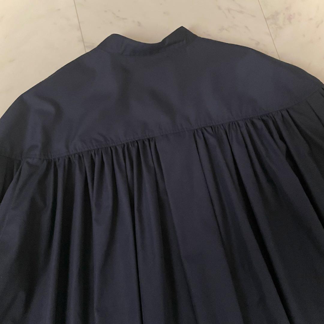 美品✨ルフィル ライトタイプライター ギャザーブラウス 比翼ボタン ネイビー