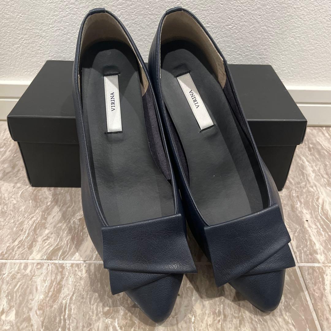 VIRINA ネイビー ケリーリボンパンプス23.5cm