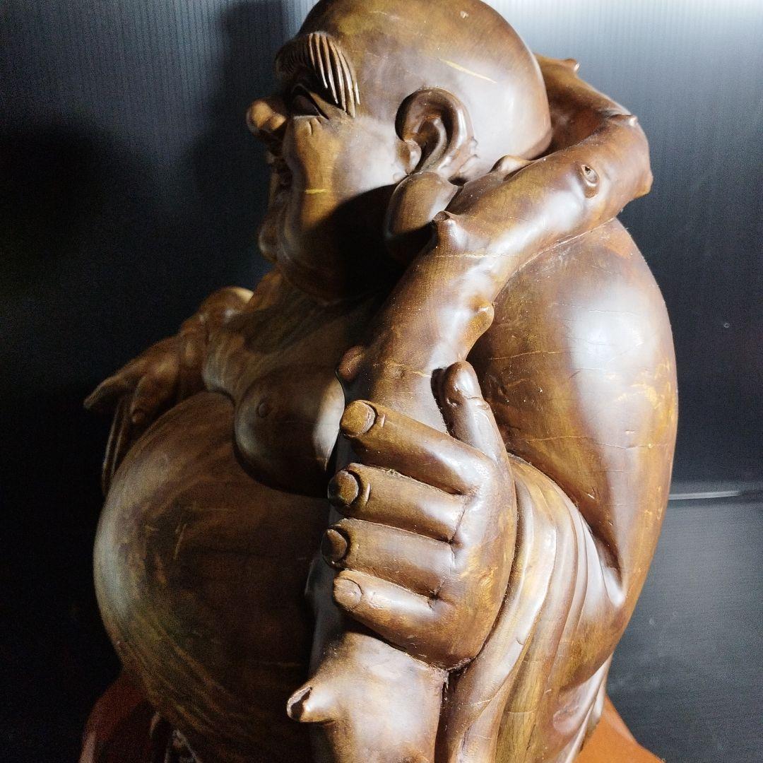 布袋様木彫り彫刻【黄金楠木彫】