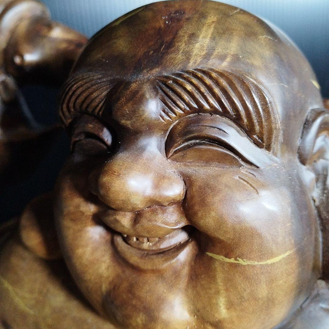 布袋様木彫り彫刻【黄金楠木彫】