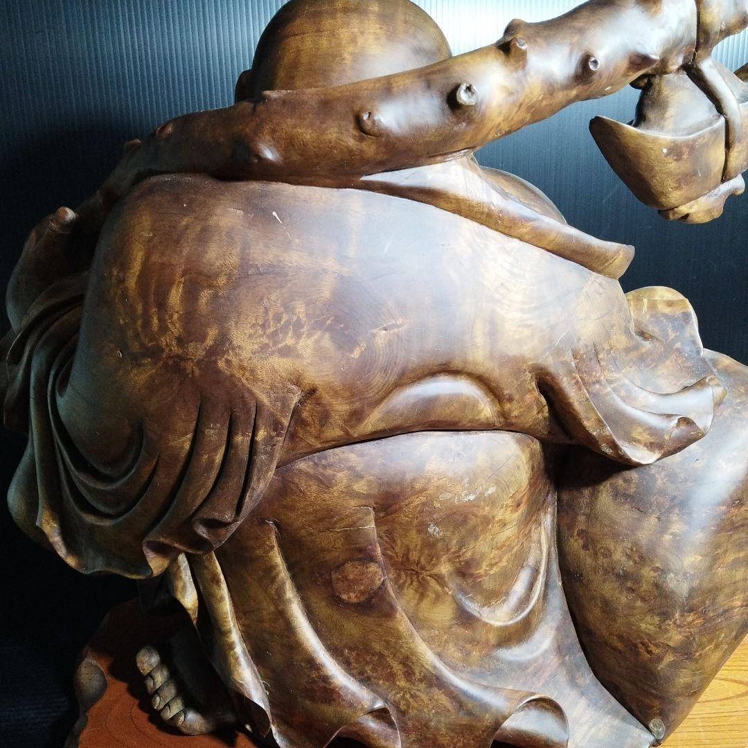 布袋様木彫り彫刻【黄金楠木彫】