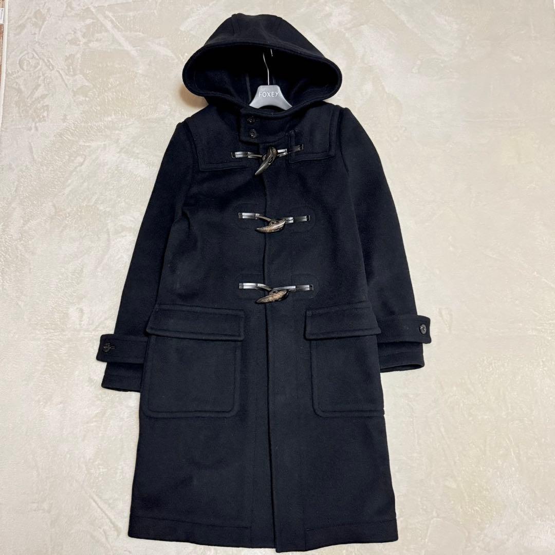 美品 ハイク ダッフルコート ロング ウール トグル レザー 本革 ブラック