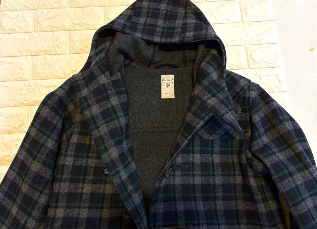 【ORCIVAL】ダッフルコート　チェック柄　ネイビー系　リアルホーントグル　1
