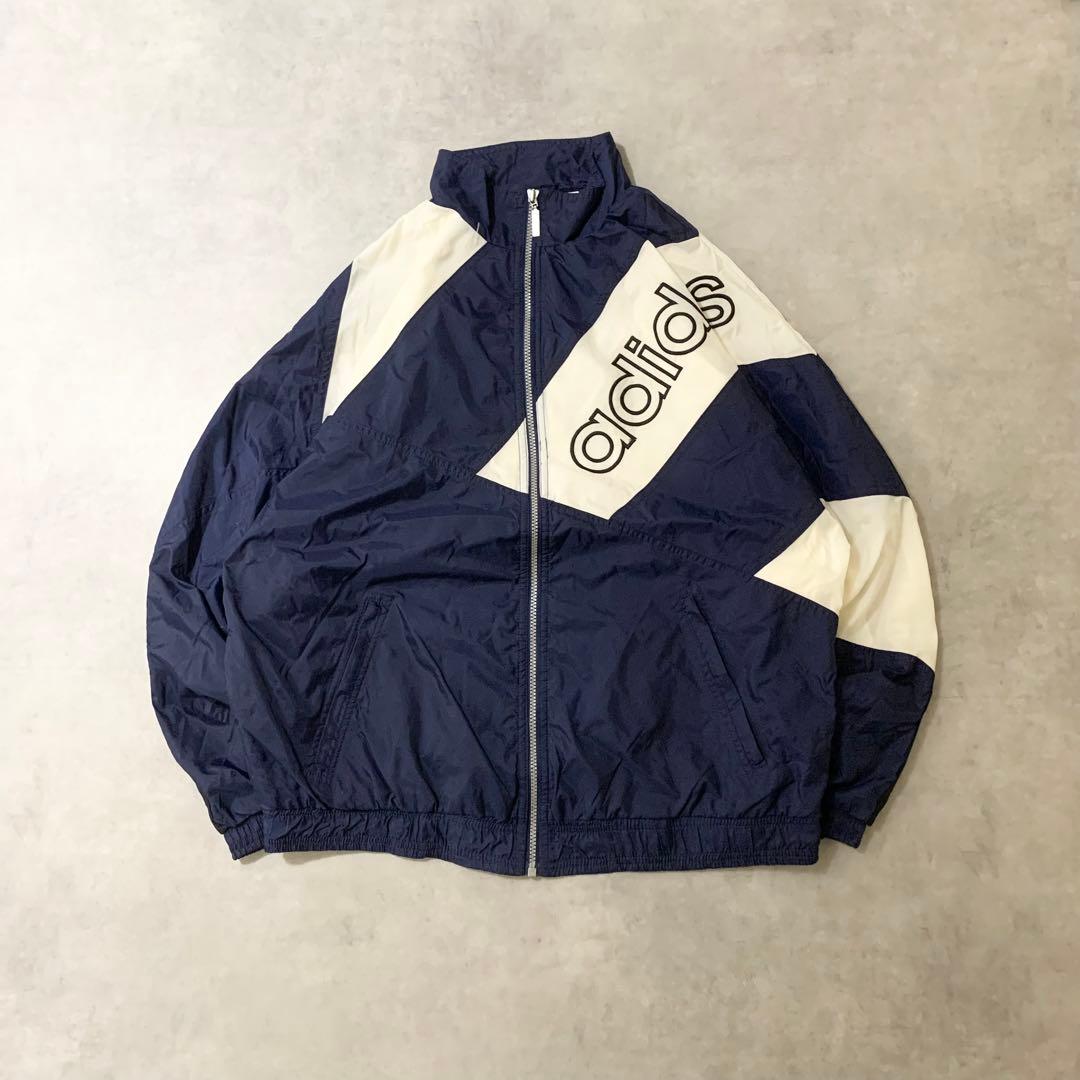 90sアディダス古着adidasナイロンジャケット刺繍ロゴネイビーDB488