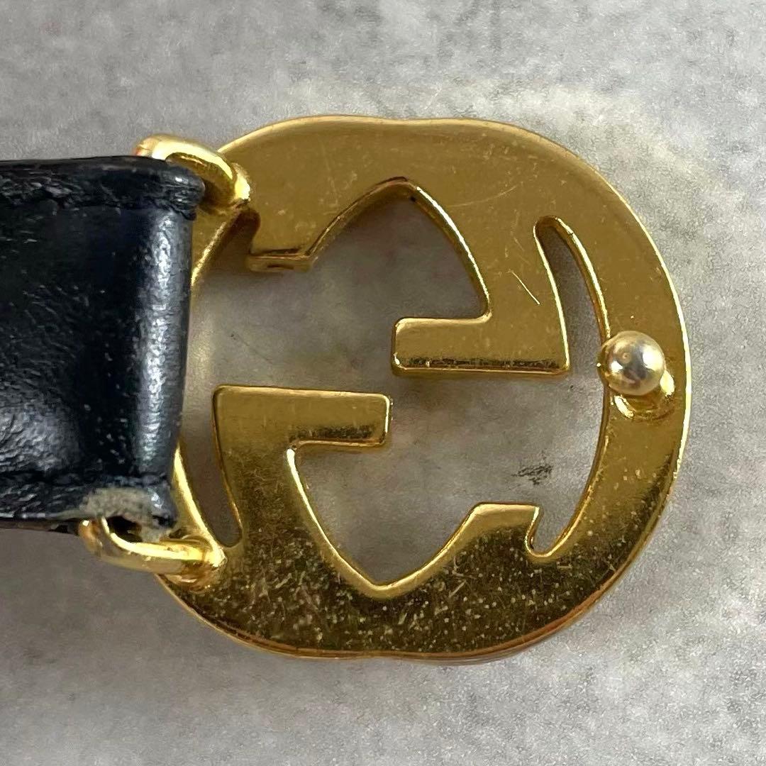 【良品】GUCCI ベルト インターロッキング GG デカロゴ ゴールド 黒