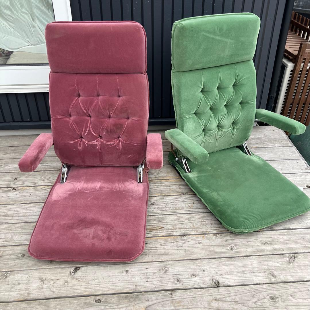 昭和レトロ 光家具 アームレスト付き リクライニングチェア ベロア座椅子 ピンク