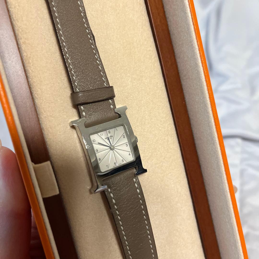 HERMESレザー スクエアフェイス時計
