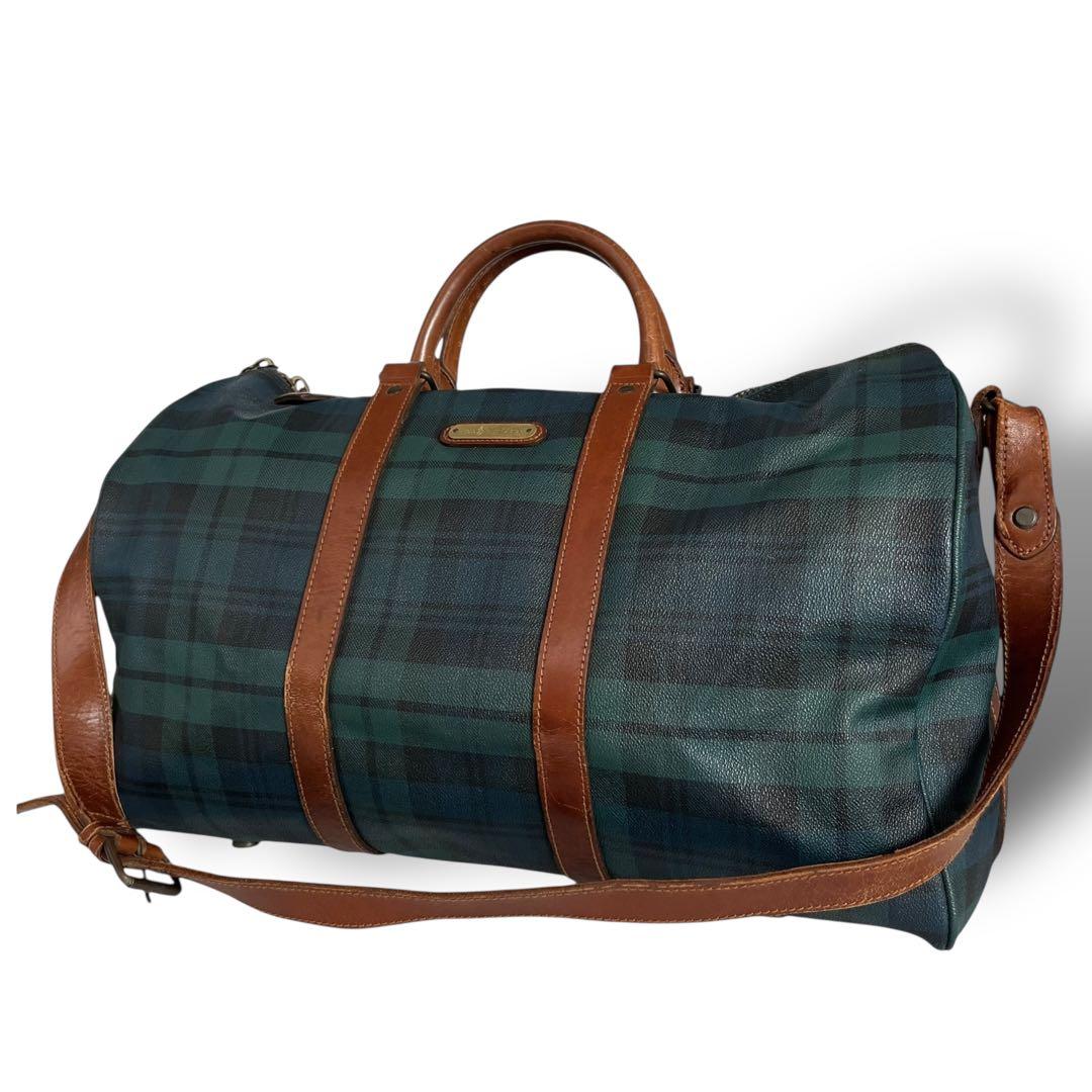 ポロラルフローレン☆2way ブラックウォッチ PVC レザー ボストンバッグ