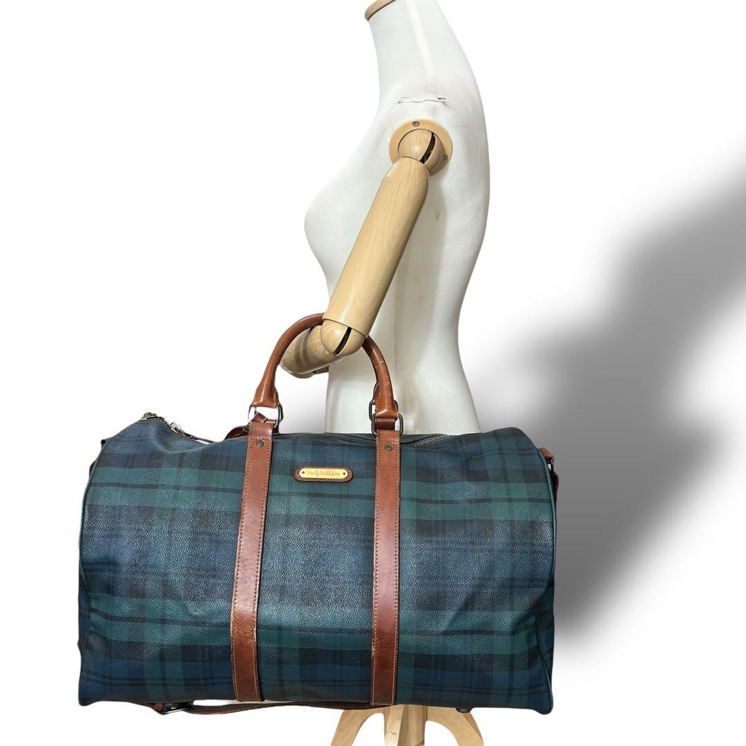 ポロラルフローレン☆2way ブラックウォッチ PVC レザー ボストンバッグ