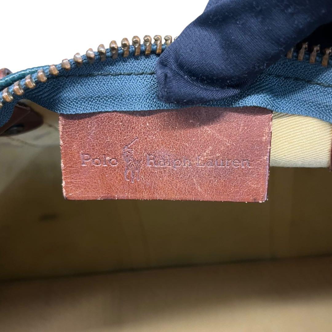 ポロラルフローレン☆2way ブラックウォッチ PVC レザー ボストンバッグ