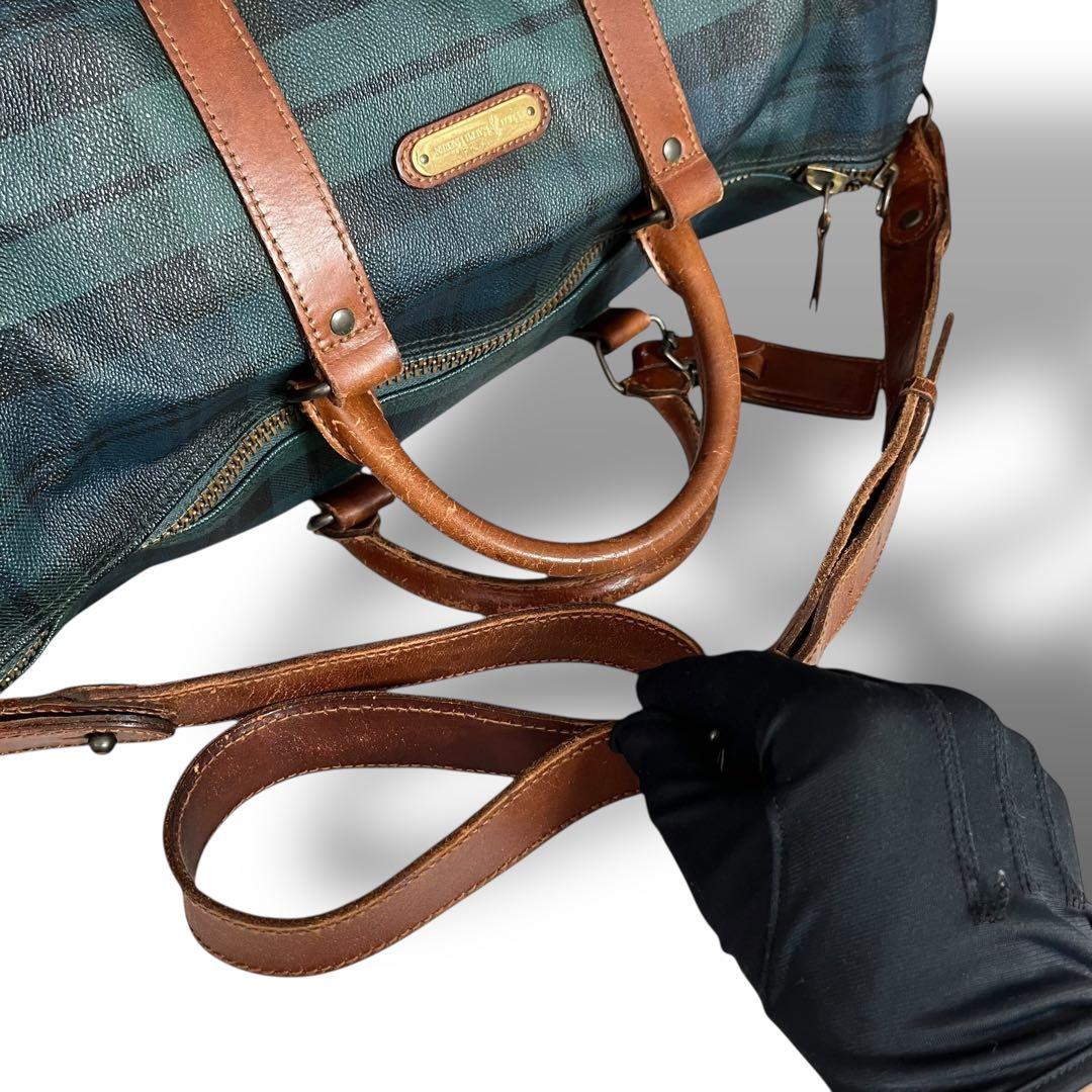 ポロラルフローレン☆2way ブラックウォッチ PVC レザー ボストンバッグ