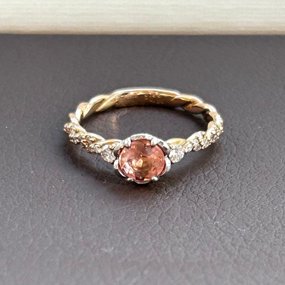 インペリアルトパーズ ダイヤモンド　プラチナ K18 コンビリング