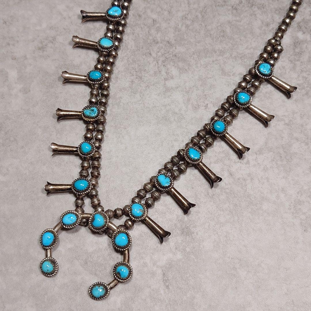 NAVAJO ナバホ スカッシュブロッサムネックレス ターコイズ 925