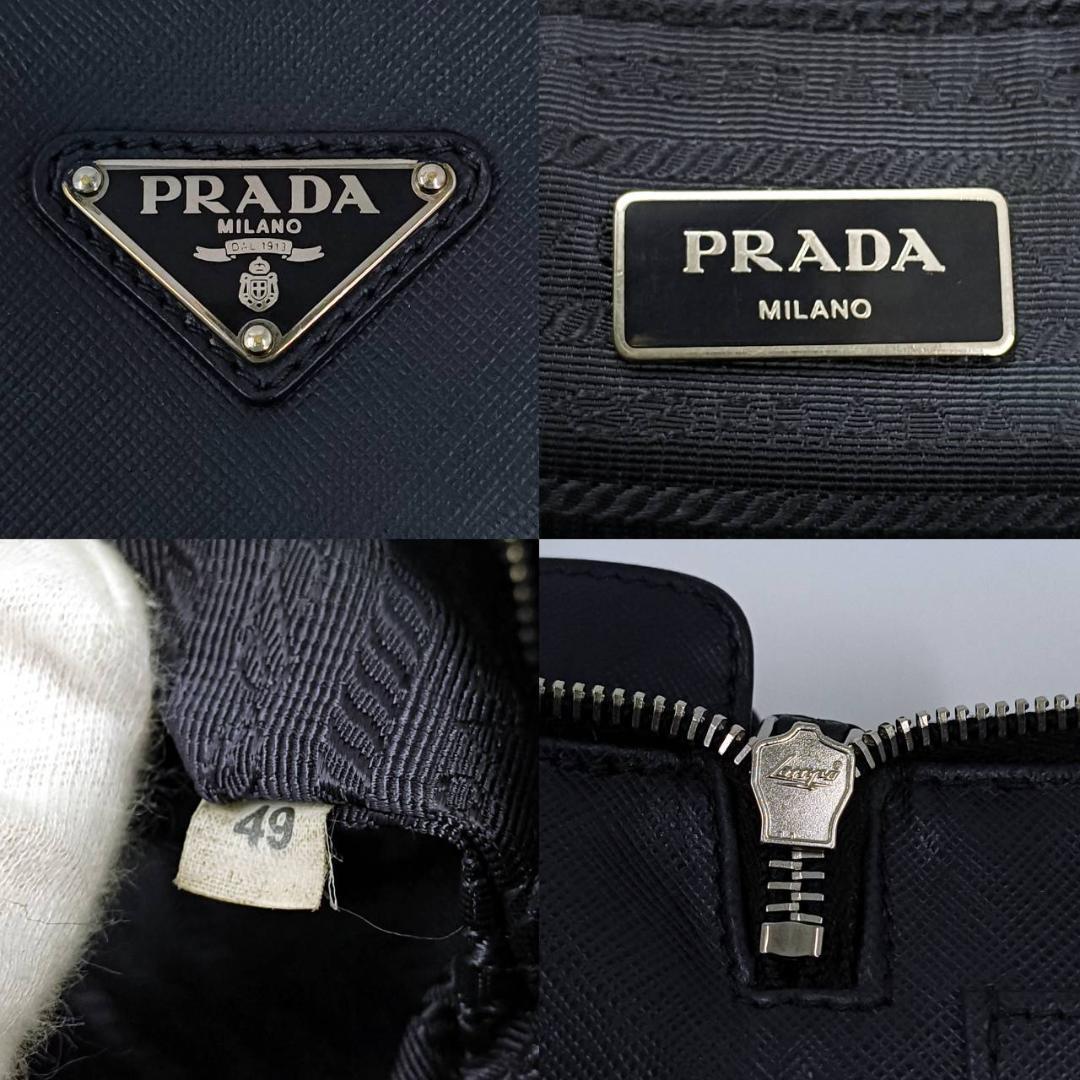 極希少色　プラダ　サフィアーノレザー　ビジネスバッグ　三角ロゴ　ネイビー　白タグ