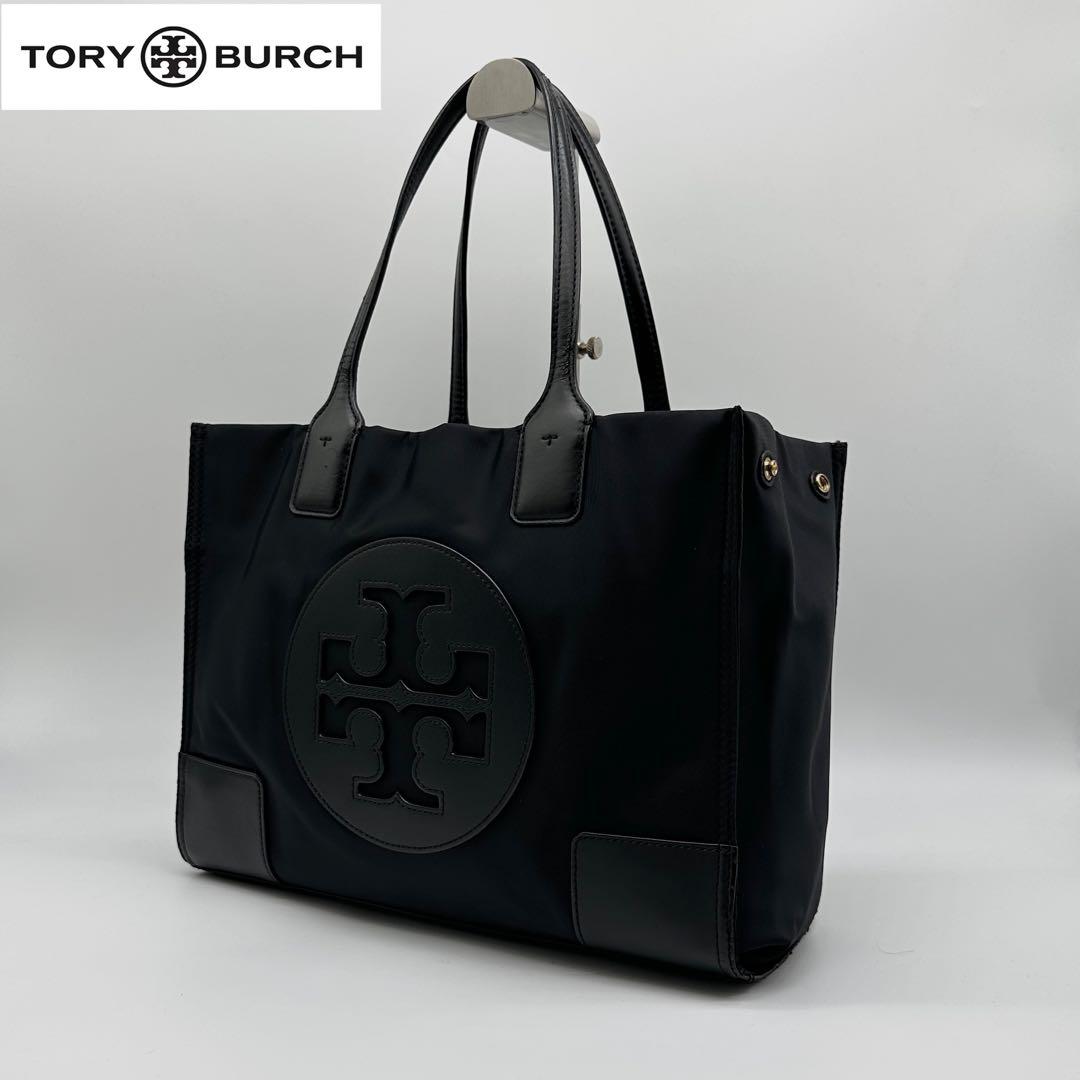【美品】Tory Burch レザー×ナイロン トートバッグ 大容量 A4 黒