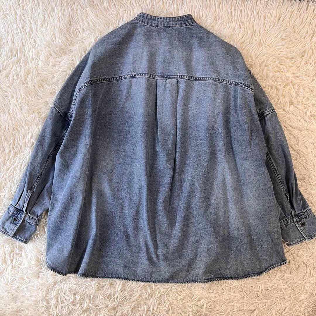 PUAL CE CIN ヴィンテージライクデニムバンドカラーシャツ　ゆったり