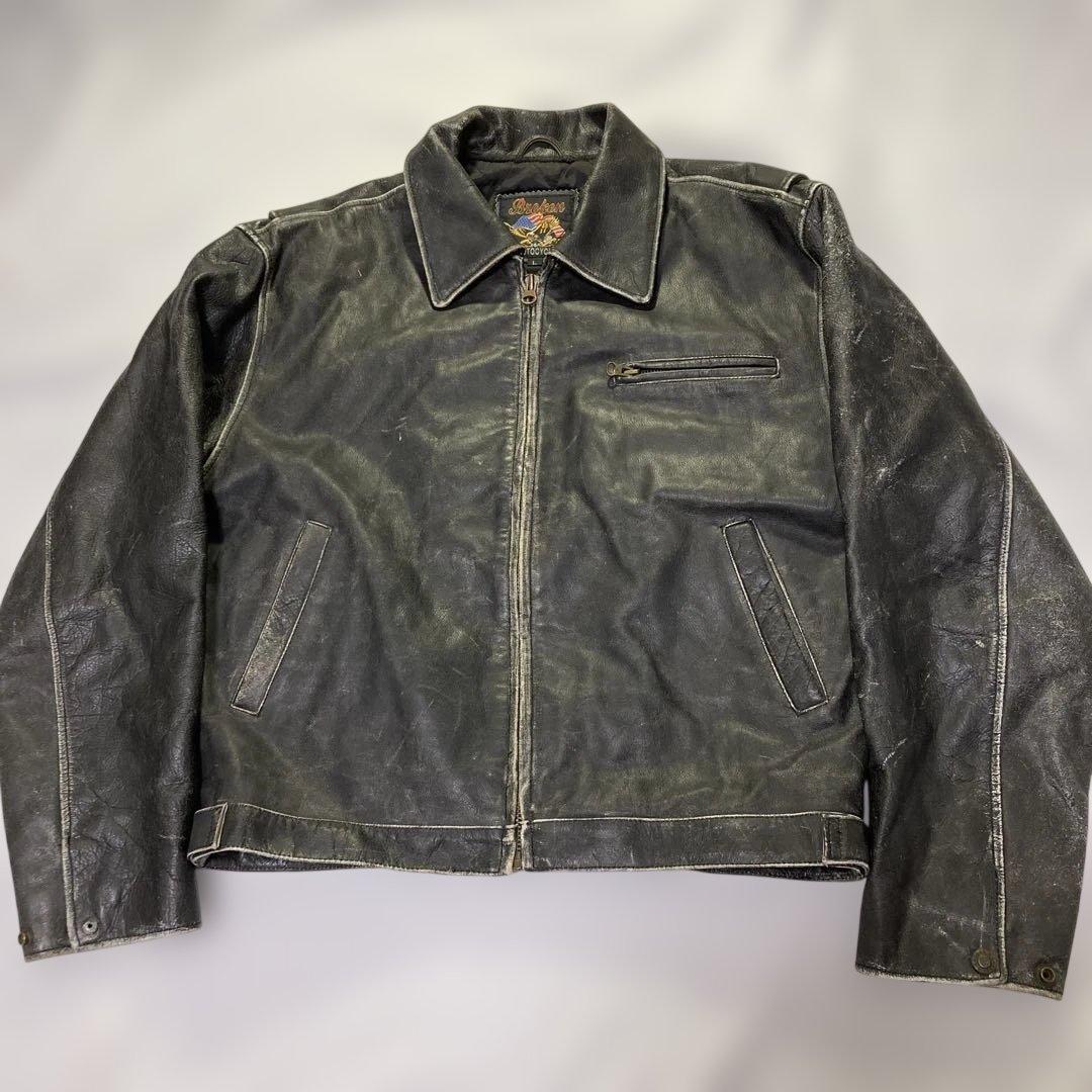 【USA製】ブロッケン 牛革 シングルライダース L 短丈 フェード 雰囲気◎
