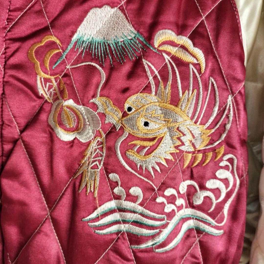 90s スカジャン メンズS リバーシブル 龍刺繍/ジャパン刺繍 ベロア/サテン