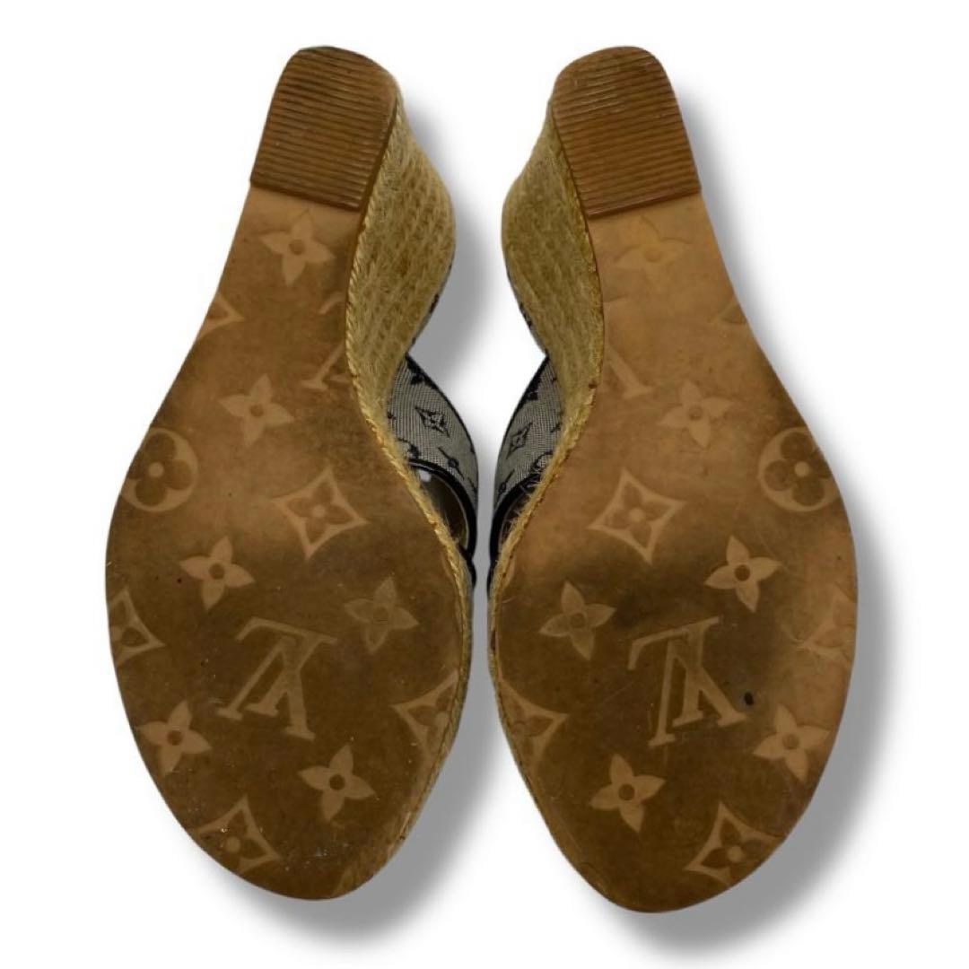 良品 ルイヴィトン モノグラム ヒール サンダル ミュール エスパドリーユ 21