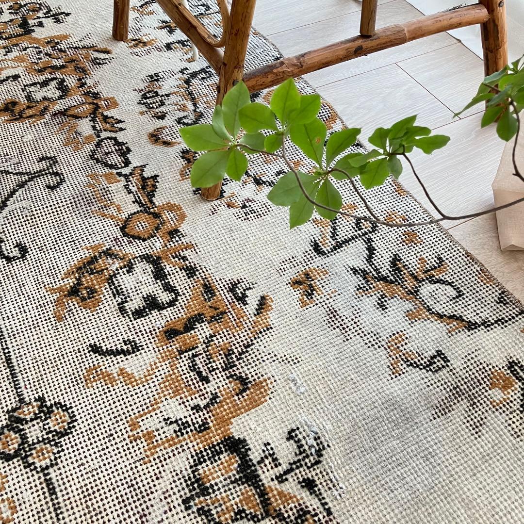 ライトグレー54×199ブラック　キャラメル　ランナー　トルコヴィンテージラグ