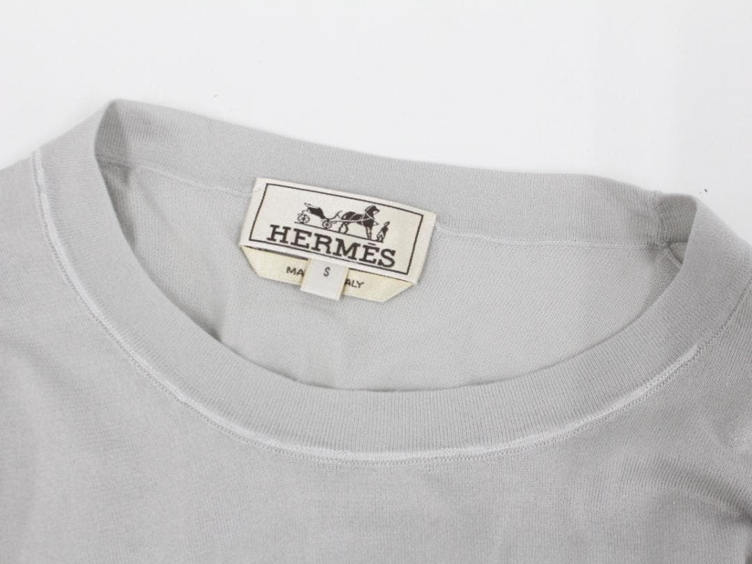▲HERMES エルメス クルーネックニットセーター コットン ライトグレー