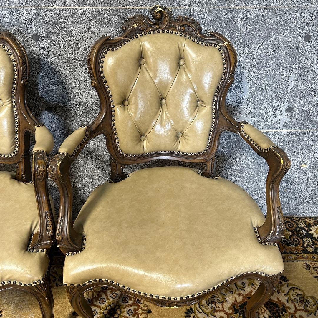 カナ5꧁クラシック家具꧂シンフォニーチェア サロン アーム 鋲打ち 猫脚