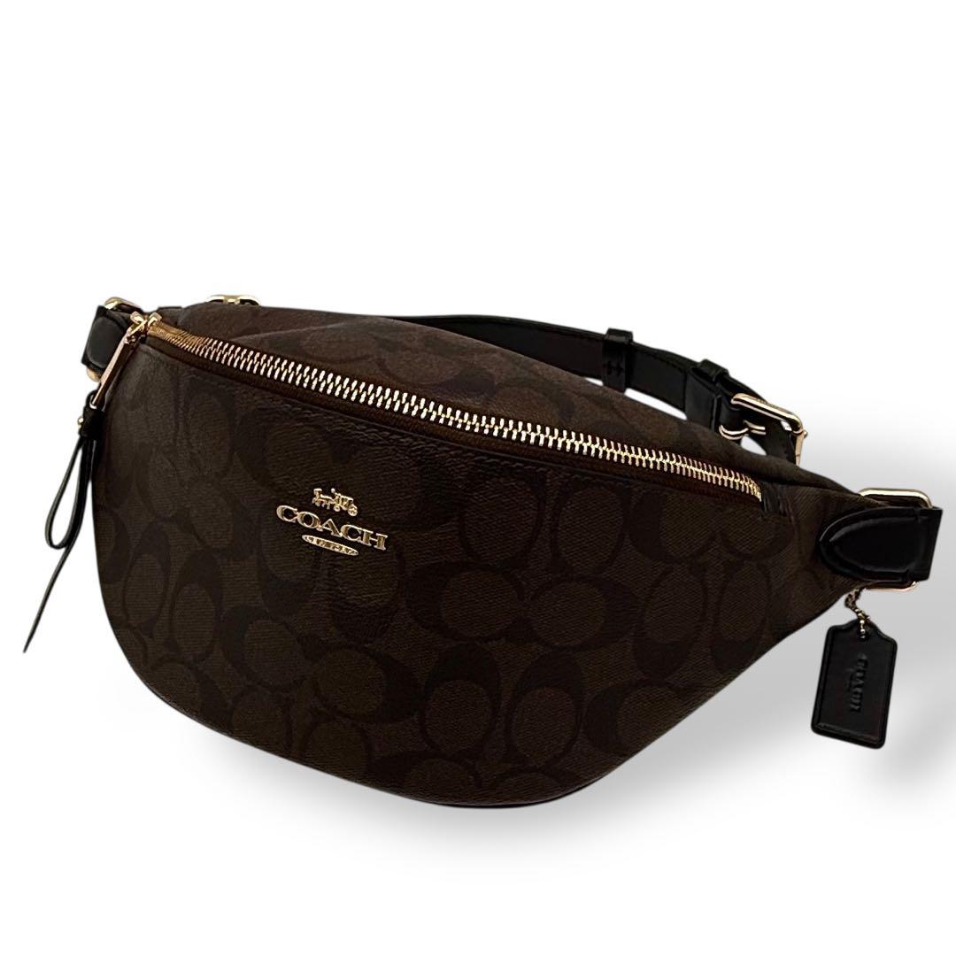 【美品】COACH コーチ ボディバッグ PVC クロスボディ 金具ロゴ 茶