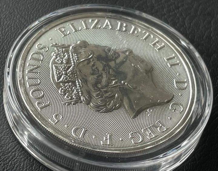 1枚2020 イギリス　クィーンズビーストのホワイトライオン 銀貨　ケース付き7