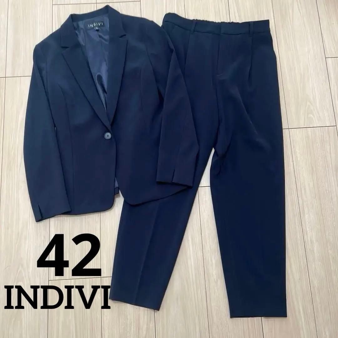 INDIVI パンツ スーツ セットアップ 41 XL ウエストゴム　卒園入学