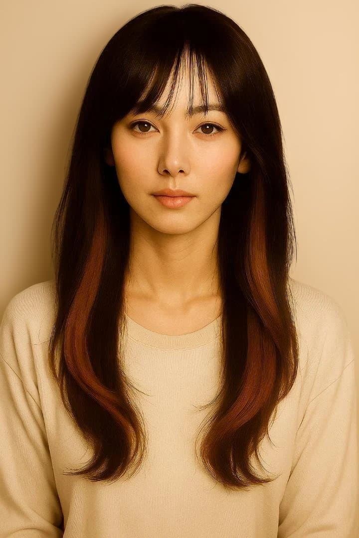 人毛　テープ留め対応可ウィッグ　ブラウンインナーカラー　スーパーロング　Mサイズ