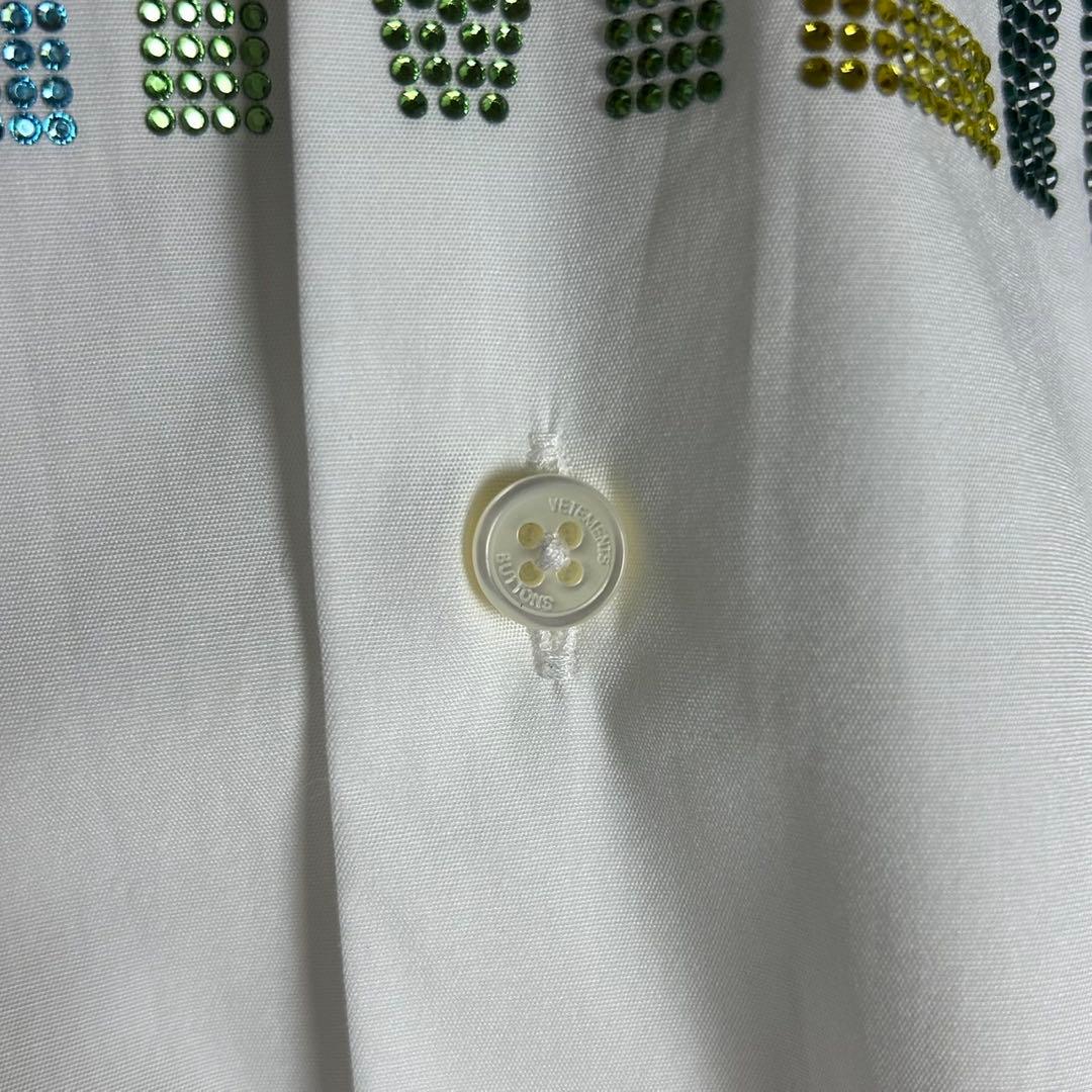 6018【超希少デザイン】ヴェトモン‪☆ラインストーンロゴ入り長袖シャツ 虹ロゴ