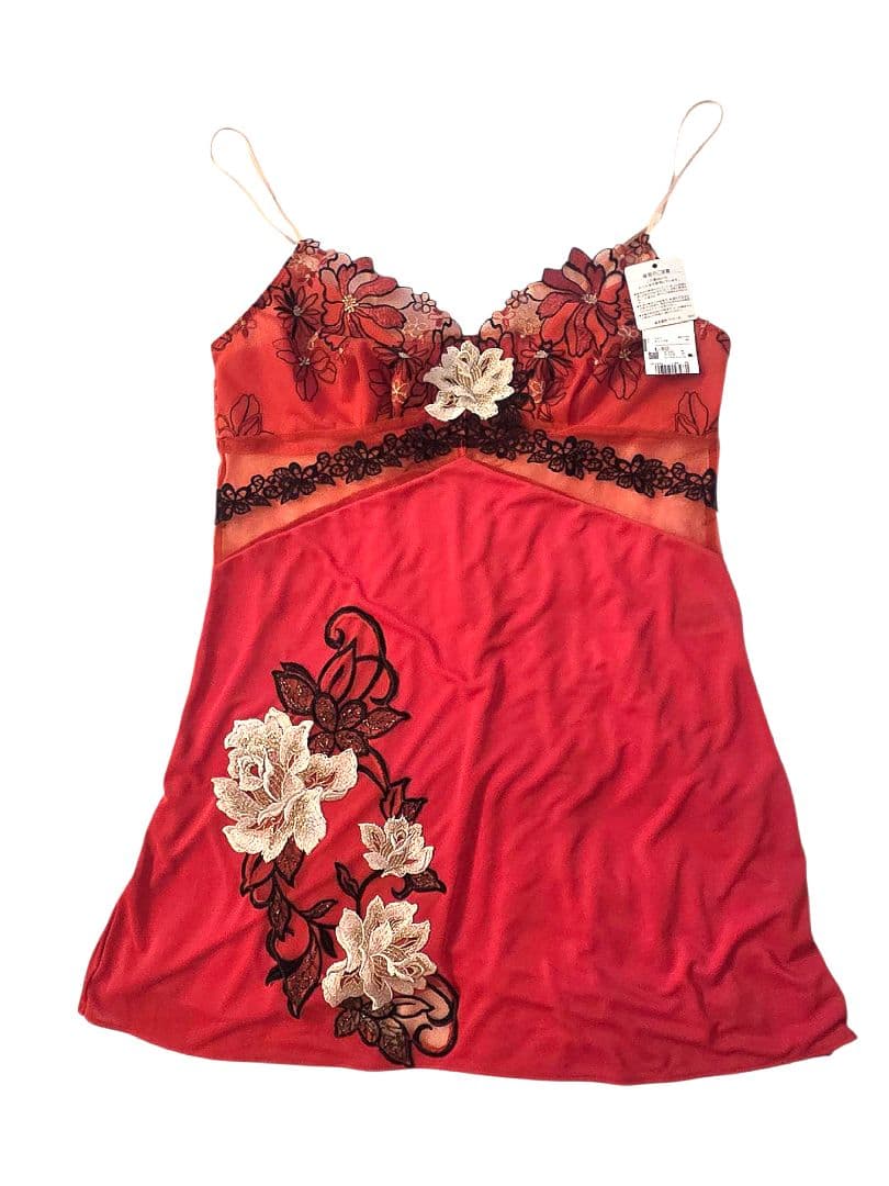 Salute 赤 花柄刺繍 スリップ L