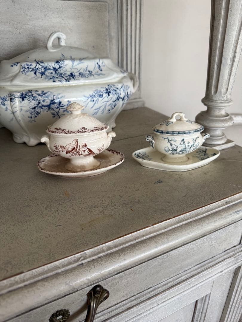 フランスアンティーククレイユモントローSYLVAミモザシリーズ小鳥柄ムタディエ