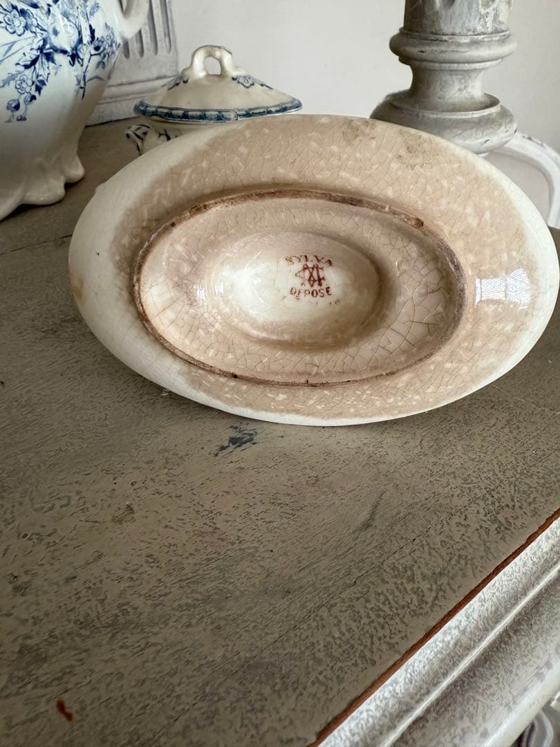 フランスアンティーククレイユモントローSYLVAミモザシリーズ小鳥柄ムタディエ