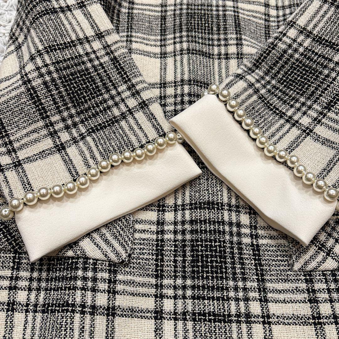 【タグ付】 アプワイザーリッシェ ツイードパールワンピース 7分袖 S チェック