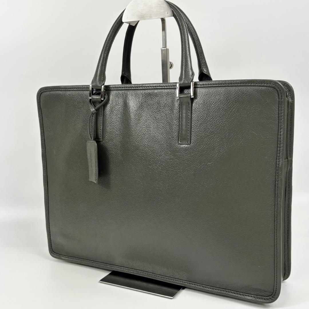 【美品】ビジネスレザーファクトリー ビジネスバッグ 本革　モスグリーン