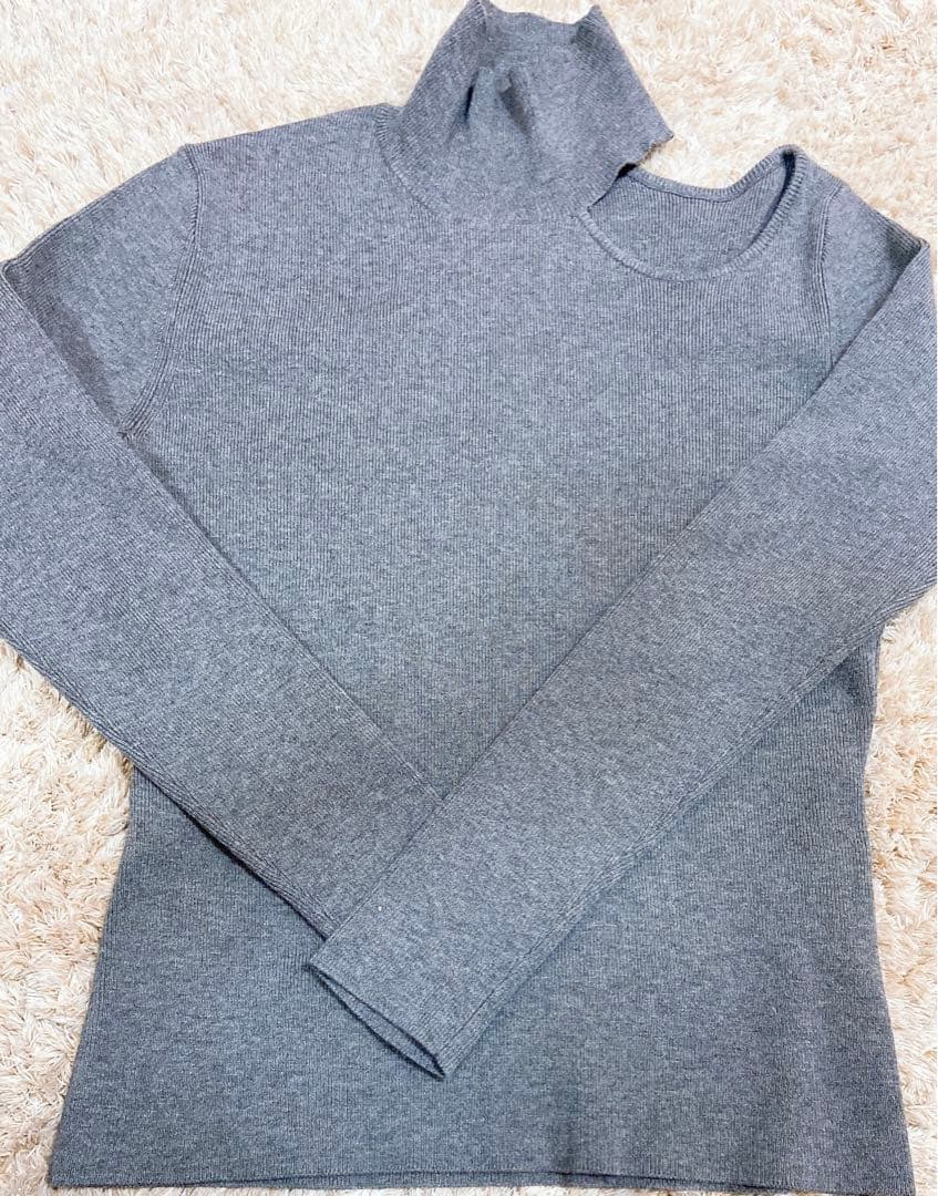 Cygne オフショルダー グレー ニットトップス