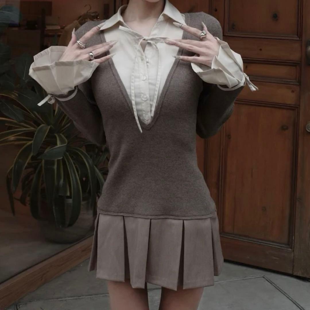 Darich シャツドッキングプリーツミニワンピース MOC モカ