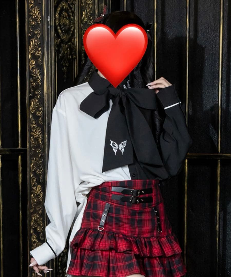 amilige バイカラーリボンネクタイ付きシャツ