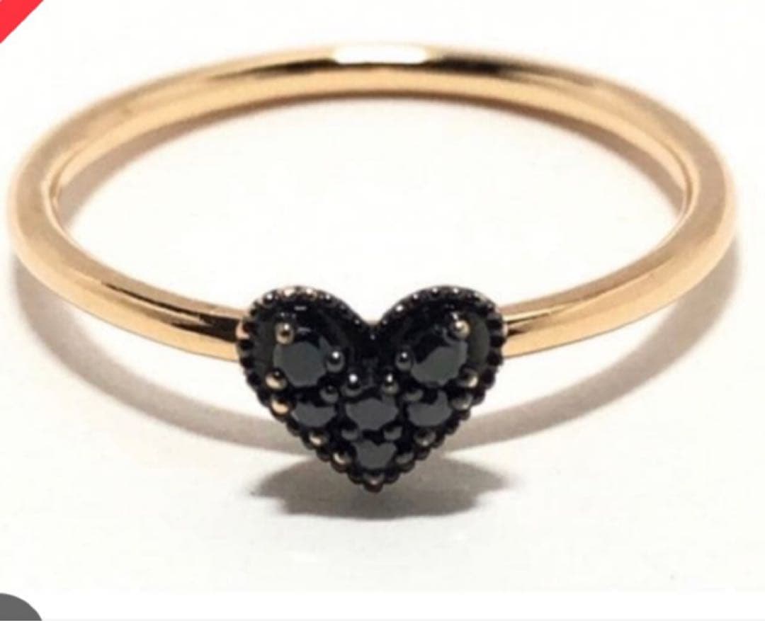 アガット　10kブラックダイヤ　ハートリング9号