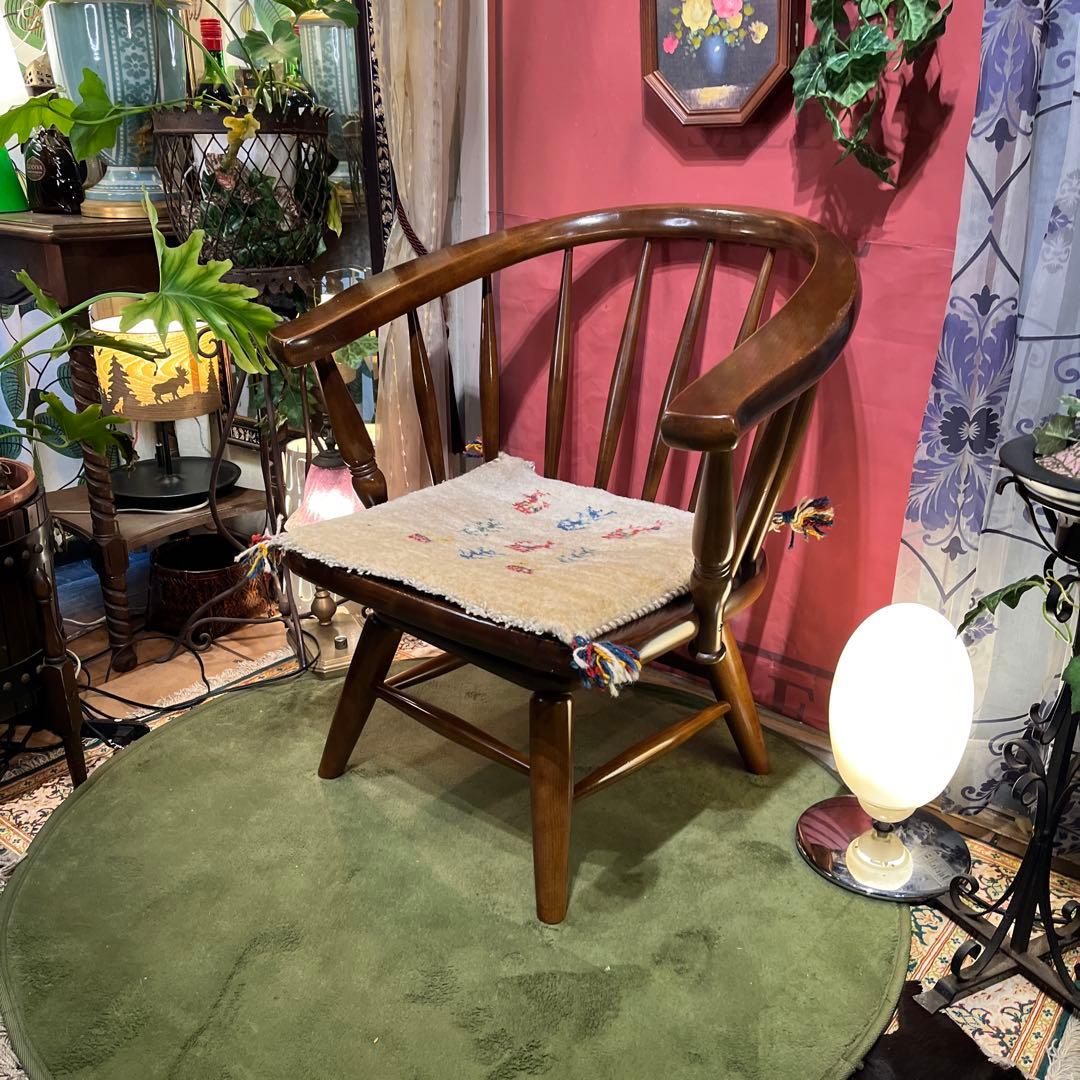 L４　オールドヴィンテージ 柏木工 ３６０度回転　ブナ無垢材　アームチェア