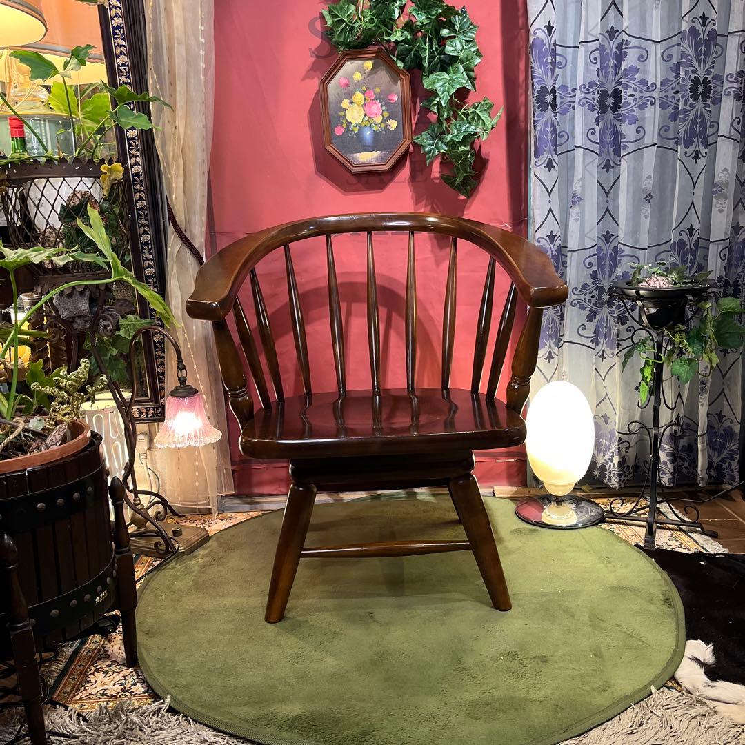 L４　オールドヴィンテージ 柏木工 ３６０度回転　ブナ無垢材　アームチェア