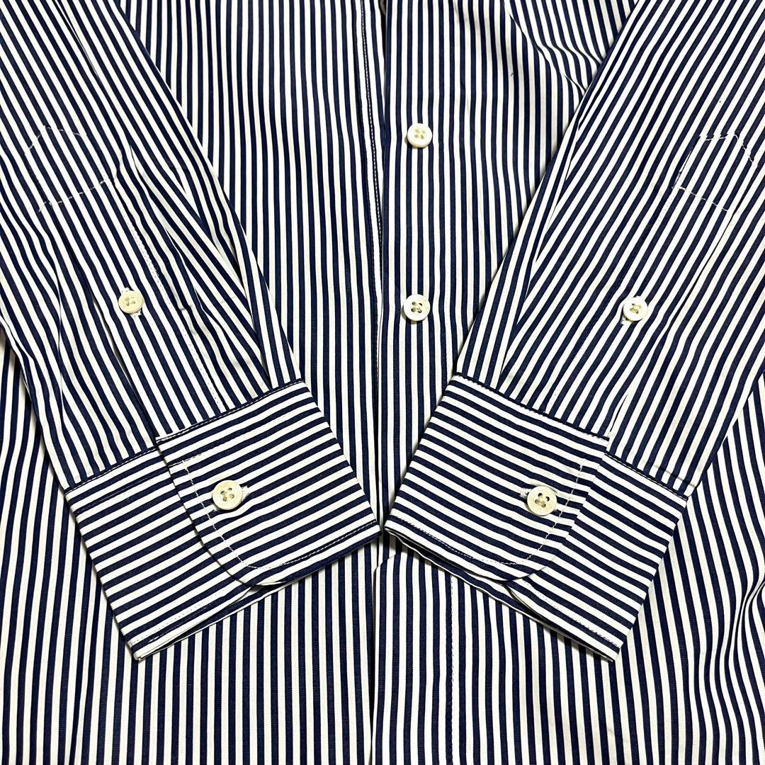 ローレンラルフローレン 現行 QRタグ ストライプ 長袖シャツ 青 刺繍ロゴ