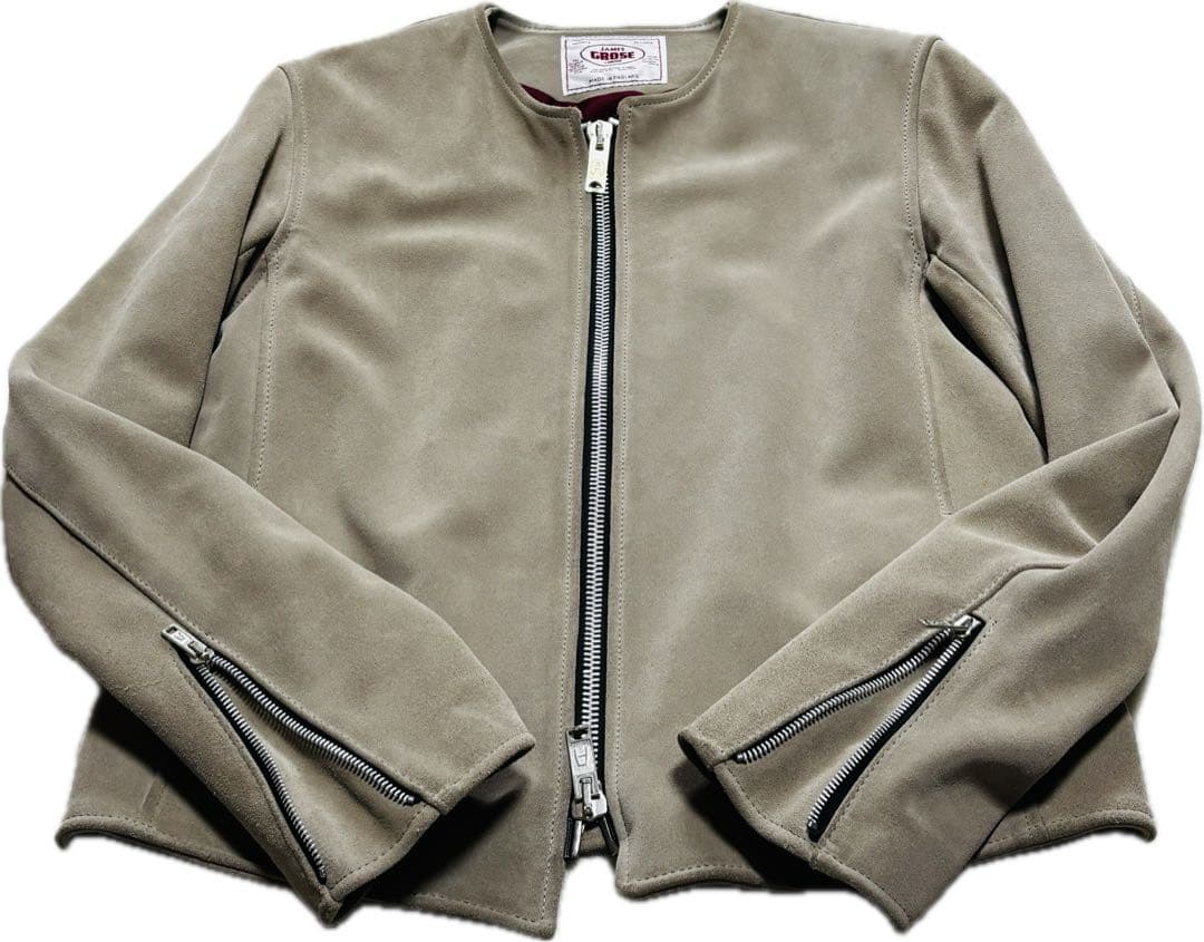 JAMESGROSEベージュ スエードレザー シングルライダースジャケット 38