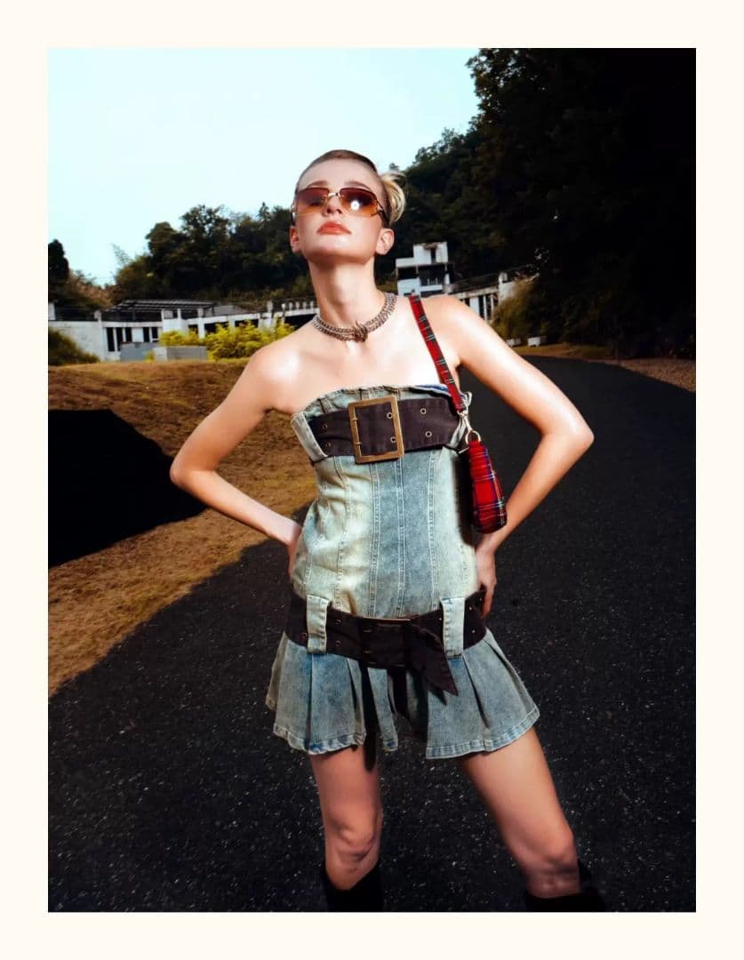 おしゃれデニムチューブトップスカート☆ワンショルダーで女子会コーデにぴったり