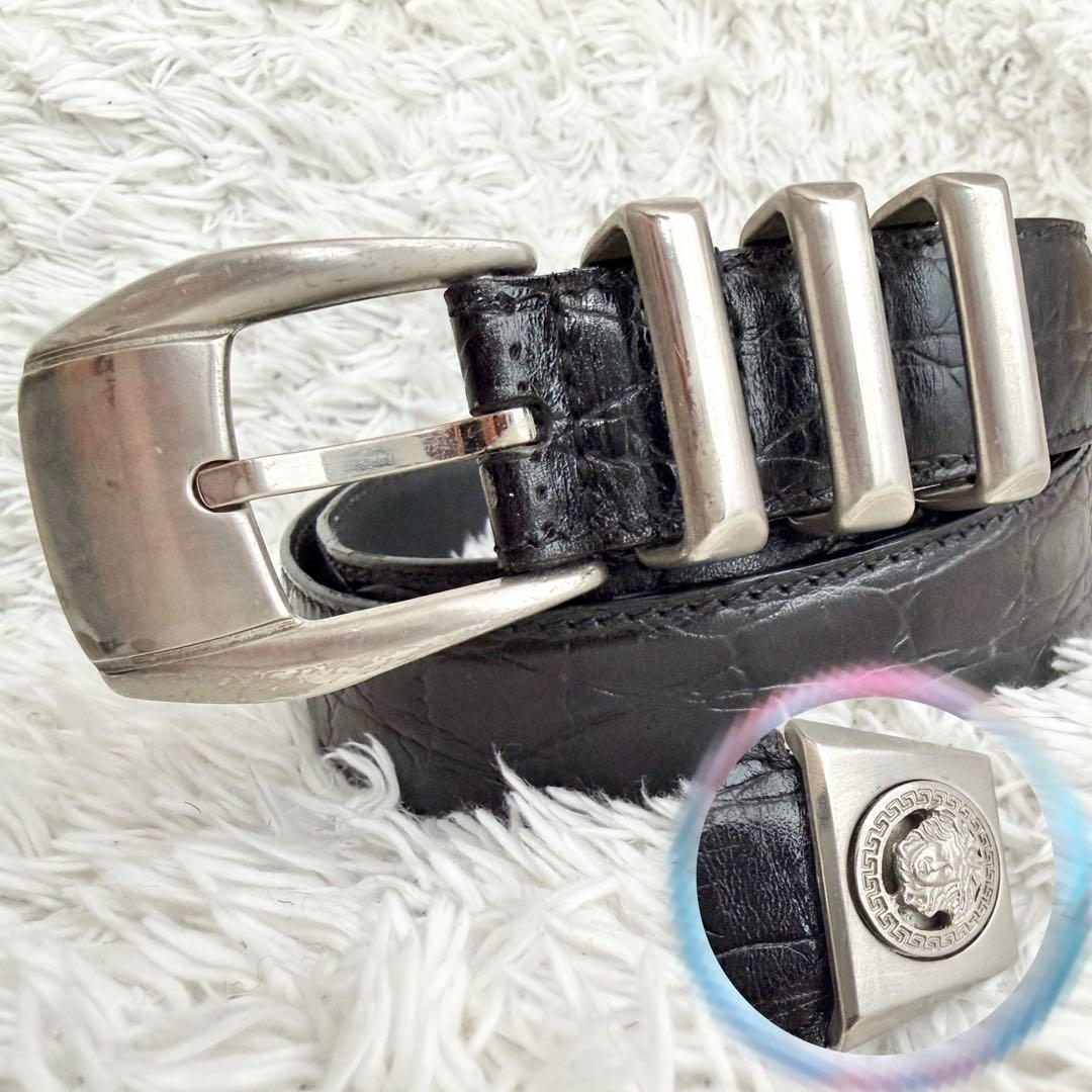 ジャンニヴェルサーチ 3連 メデューサ ベルト ブラック シルバー