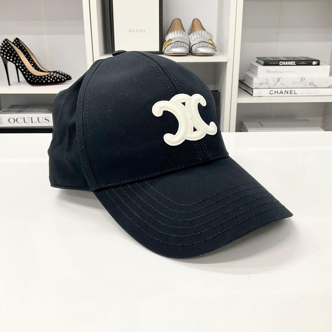 セリーヌ トリオンフ コットン ベースボールキャップ 帽子 ブラック