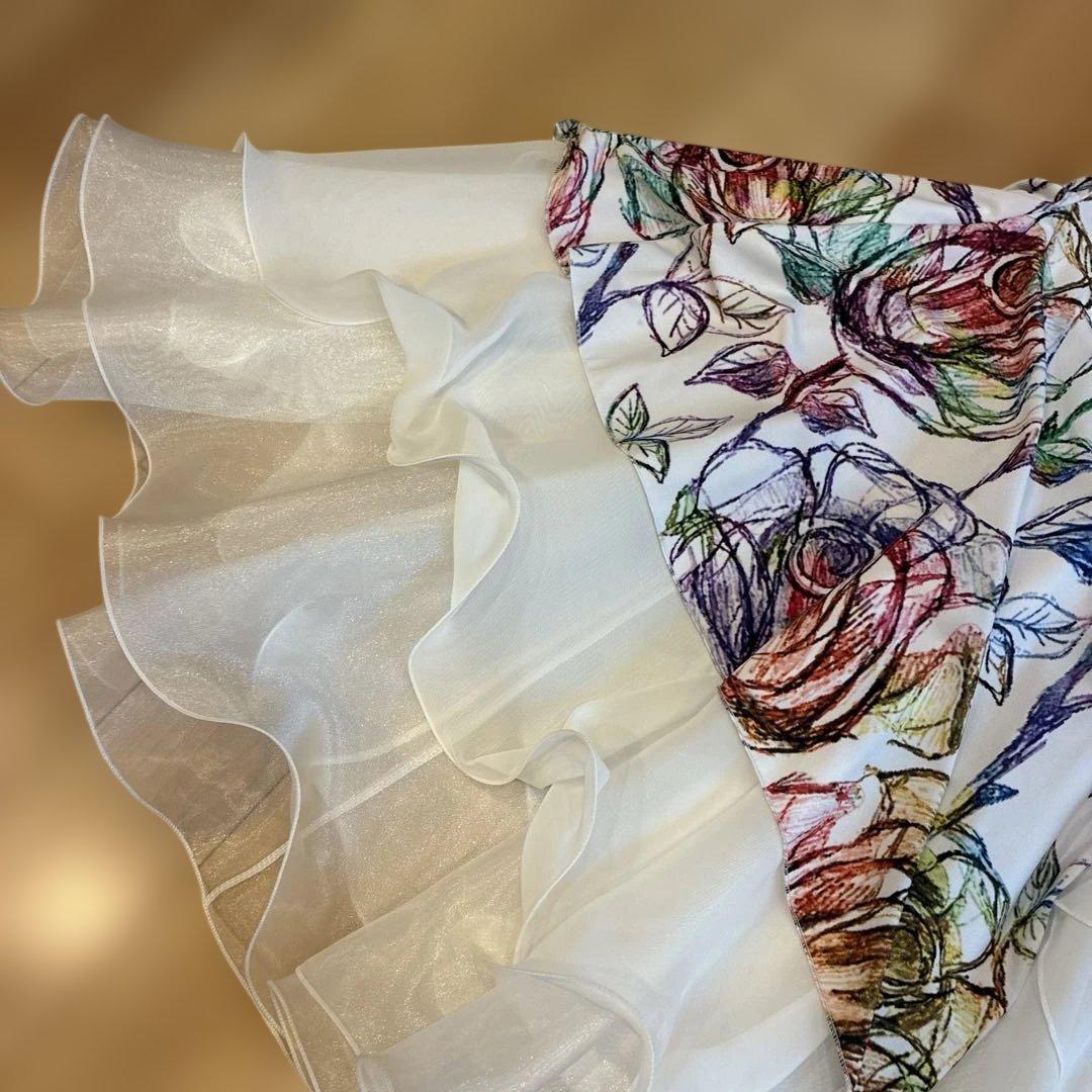 社交ダンス用花柄ドレス・フリル付き　M